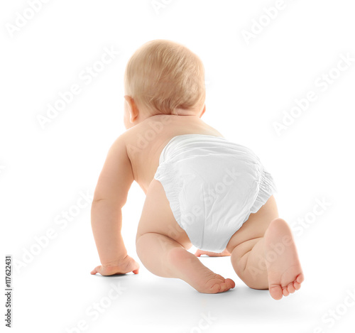 Baby crawling on white background