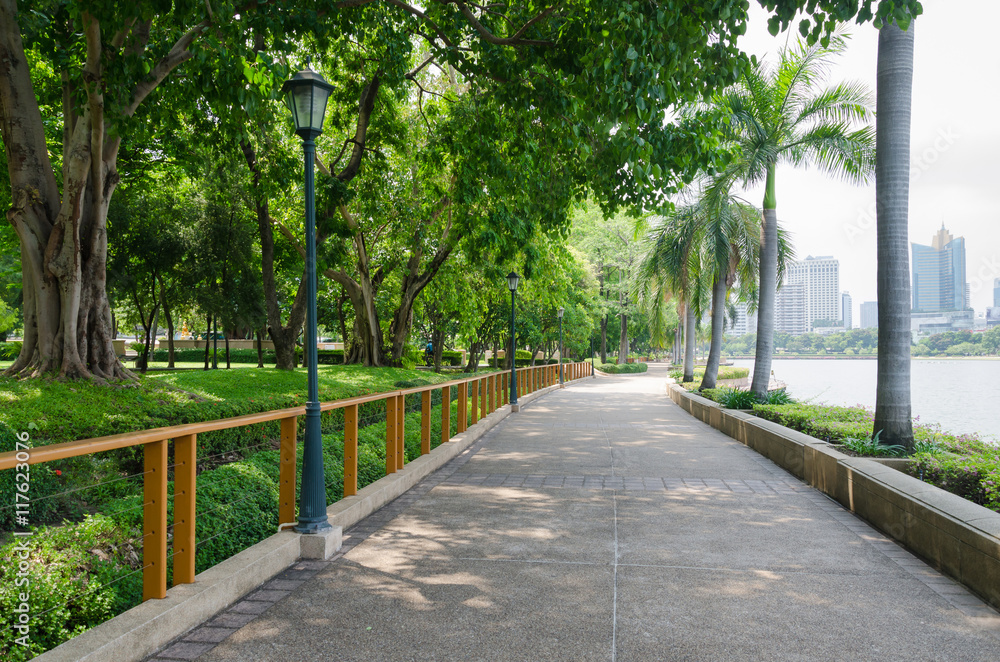 Pathway In The Public Park of Bangkok, Thailand.