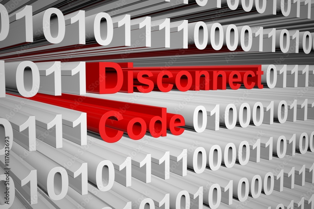 Disconnect code in the form of binary code, 3D illustration