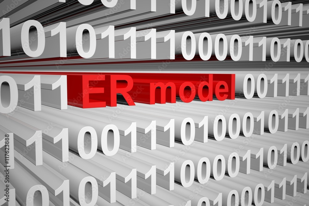 ER model in the form of binary code, 3D illustration