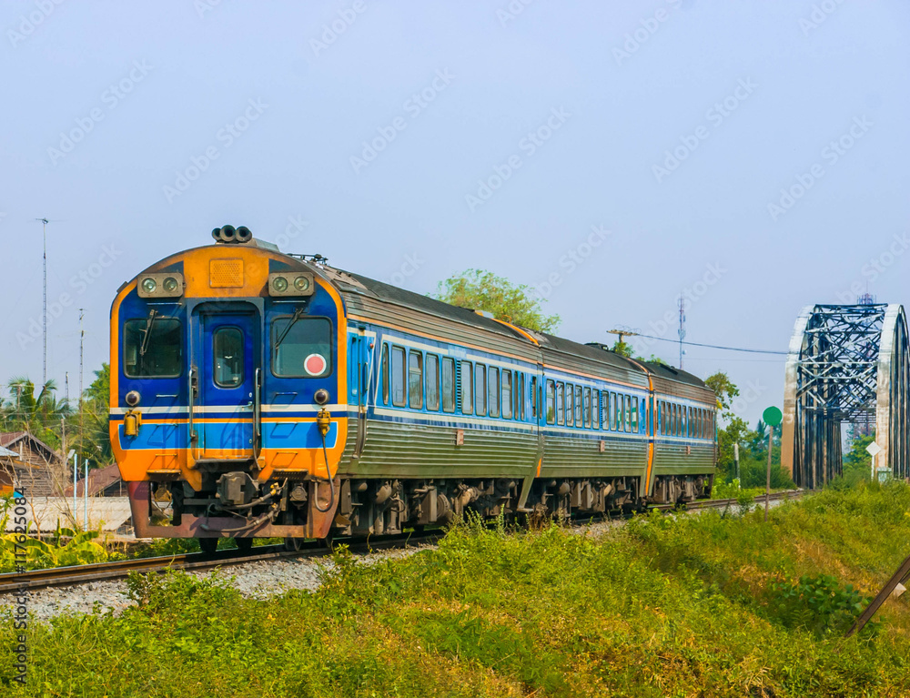 Diesel railcar set was passing through steel bridge, 2016. Diesel railcar set was passing through steel bridge, 2016.