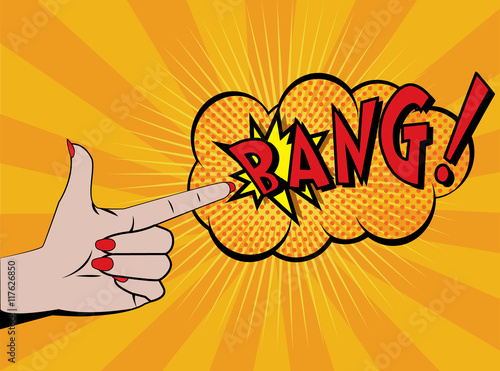 Woman's hand shooting comics style. Vector illustration