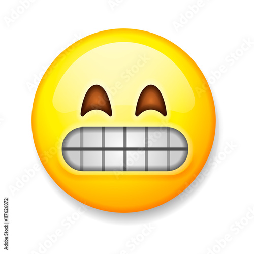 Emoji isolated on white background, emoticon grimacing face