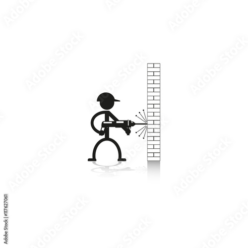 A man drills wall rock drill. Vector icon.