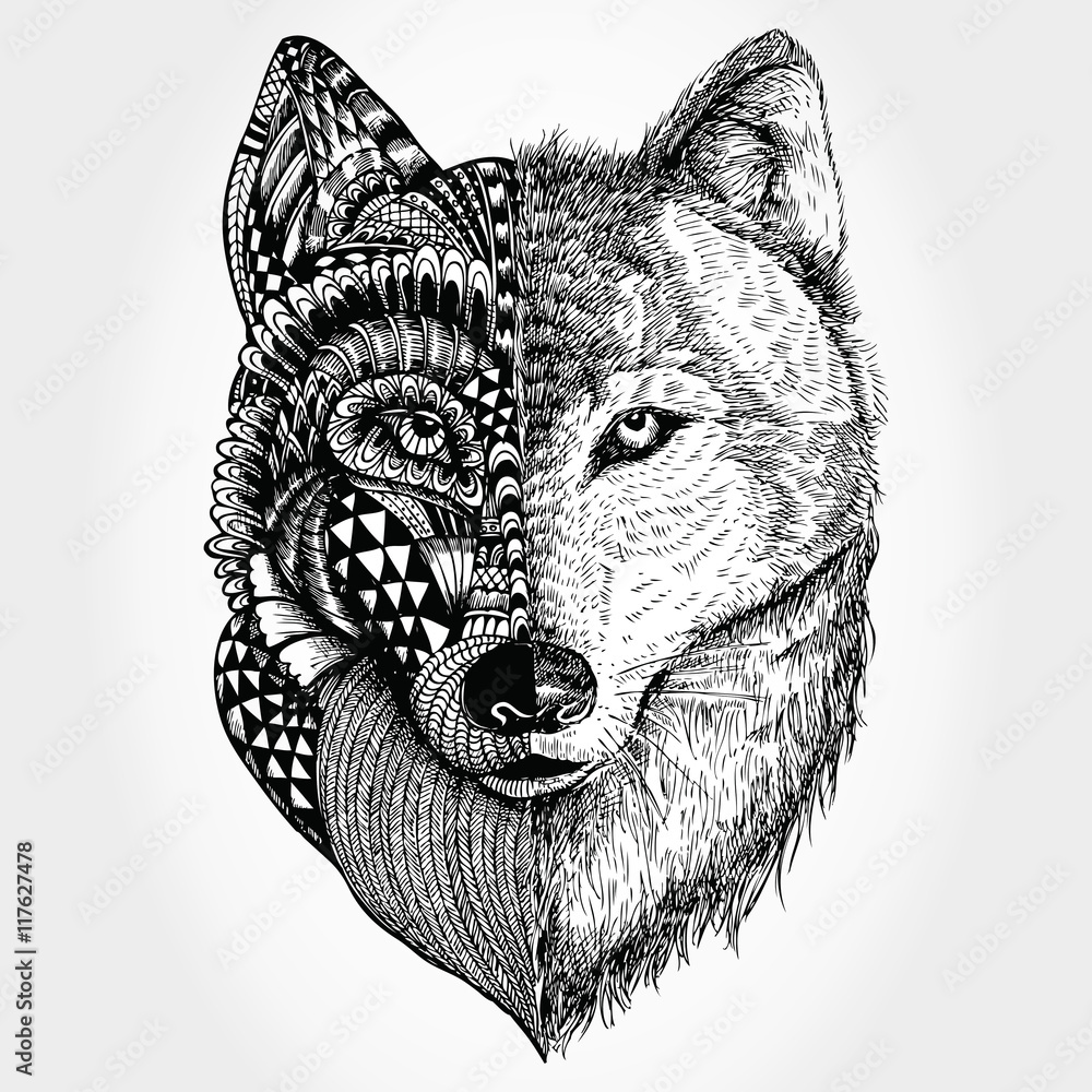 Hand drawn Wolf head zentangle stylized Stock Vector | Adobe Stock