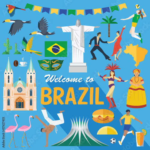 Flat design, Brazil's landmarks and icons