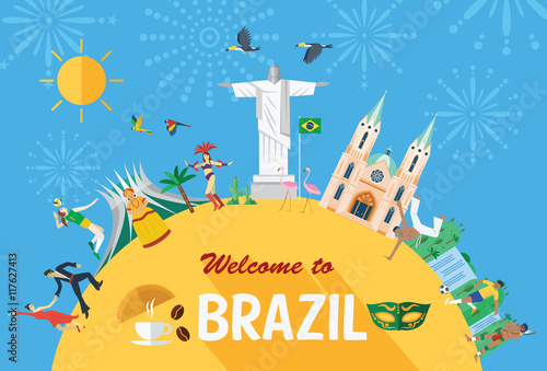 Flat design, Brazil's landmarks and icons