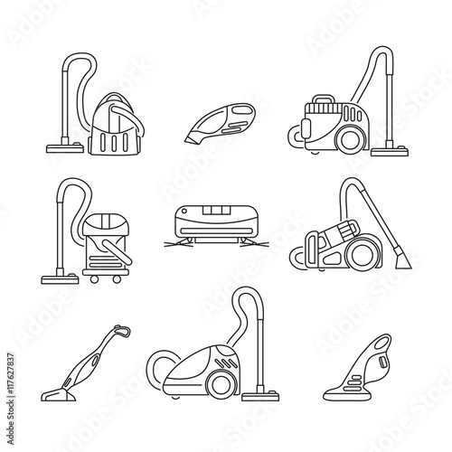 set of vacuum cleaners icon in line style