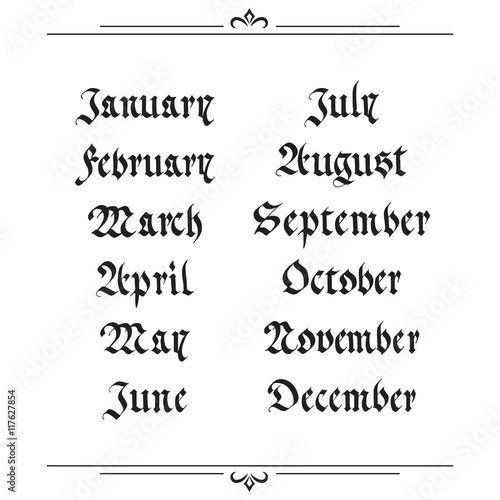 handwritten calendar in the Gothic style