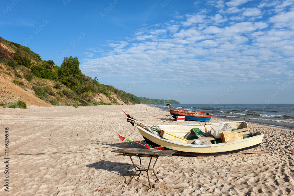 Fishing Boats on Baltic Sea Beach