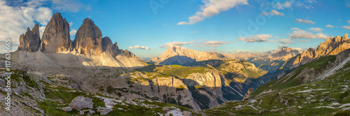 Panorama of Famous Tre Cime di Lavaredo, Dolomites Alps, Italy,
