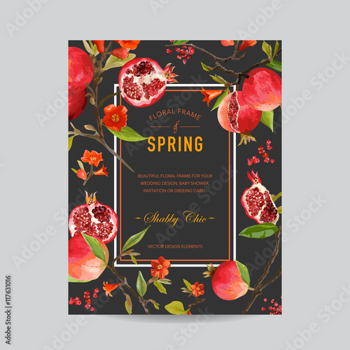Seamless Pattern. Pomegranate Tropical Background. Floral Pattern