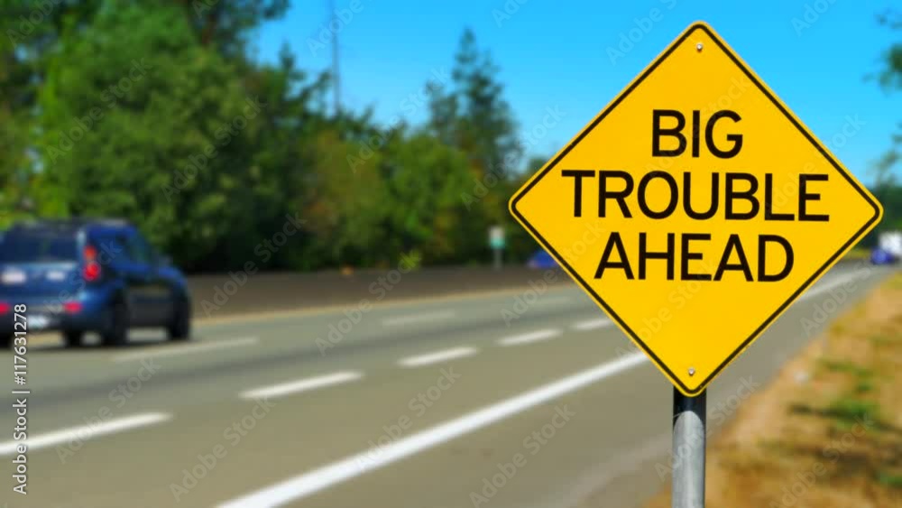 4K Big Trouble Ahead, Yellow Diamond Alert Traffic Conditions Sign 4K Big Trouble Ahead, Yellow Diamond Alert Traffic Conditions Sign