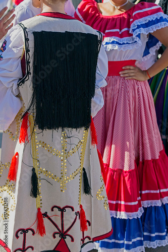 Detail of Serbian and Costa Rican folk costume for women