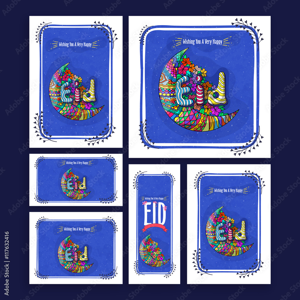 Set of greeting cards or banners for Eid Mubarak.