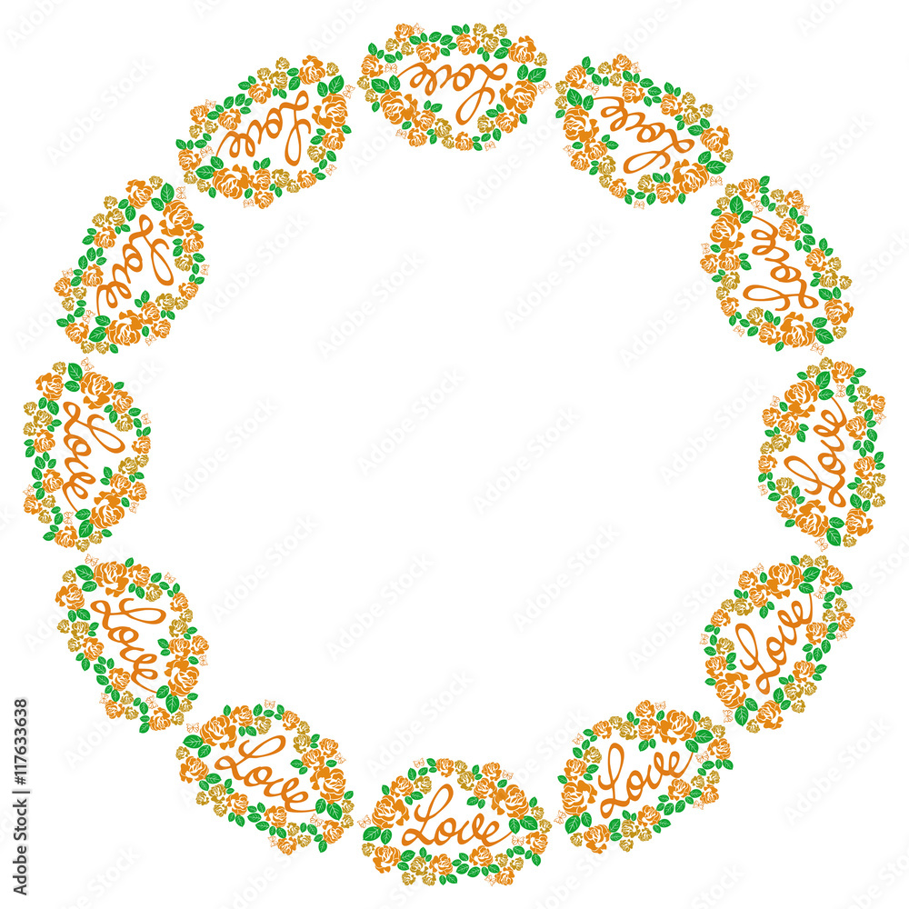 Round frame with roses and custom written word Round frame with roses and custom written word