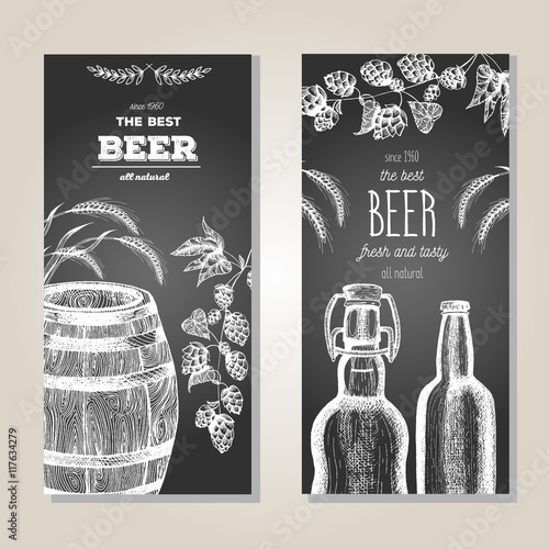 Banner set. Vector illustration in sketch style. Hand drawn beer vertical flyers. Line drawing