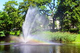 Rainbow in the sprays of fountain