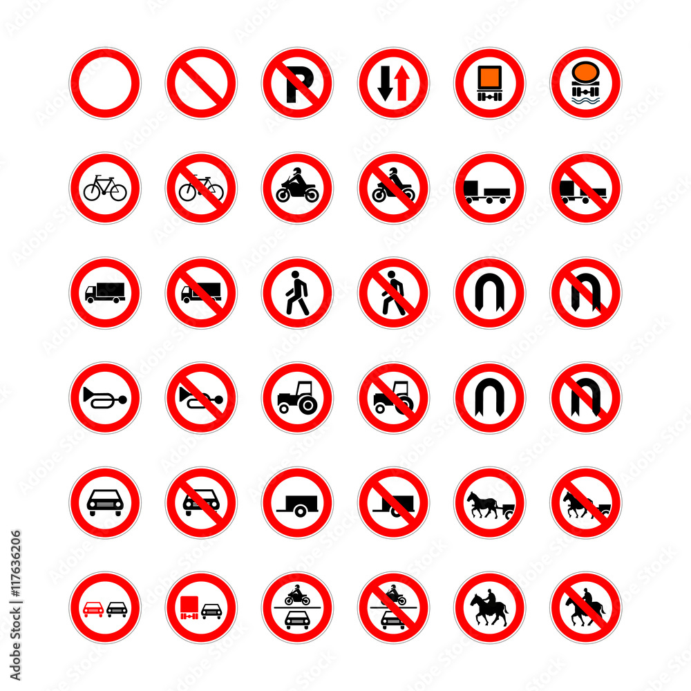 Set of forbidden road signs isolated on white Set of forbidden road signs isolated on white