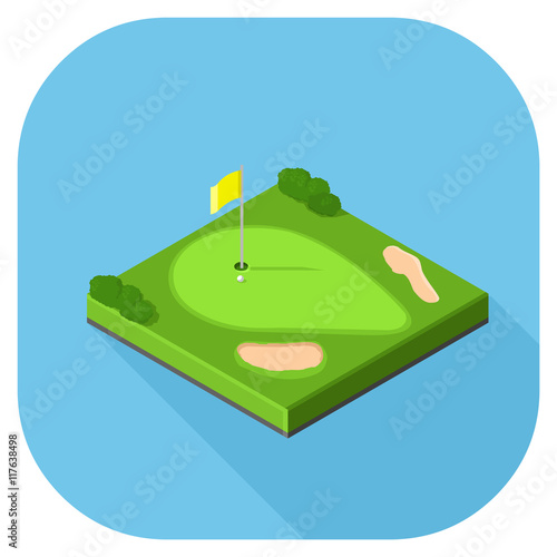 isometric golf hole with putting green.
Golf course Icon.