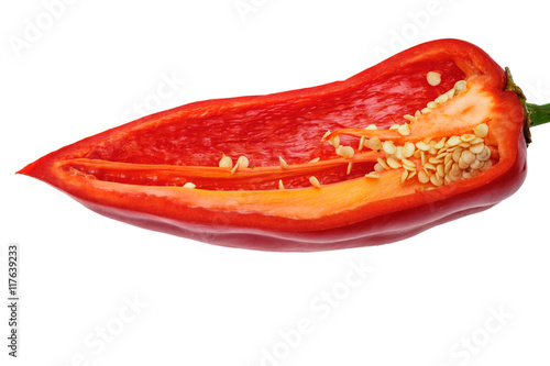 Half red bell pepper isolated on white