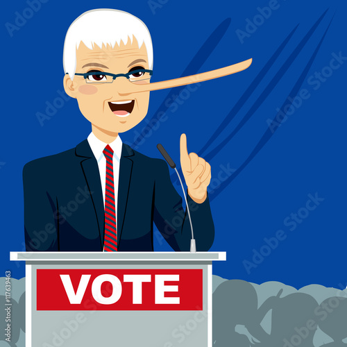 Politician with big nose lying on election speech