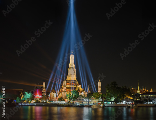 Wat Arun temple during lights show celebration new year festival.