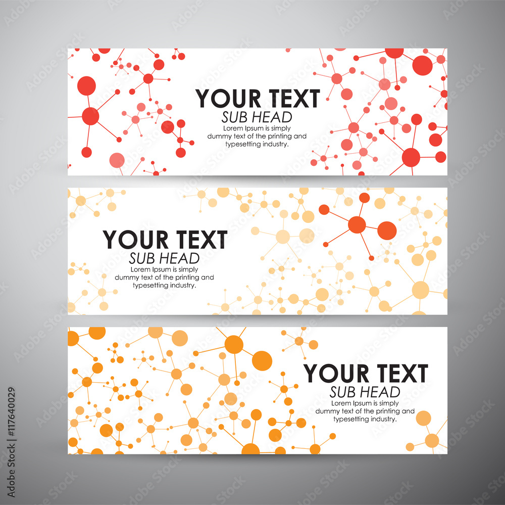 Naklejka premium Abstract orange Molecule pattern. Vector banners set background. 