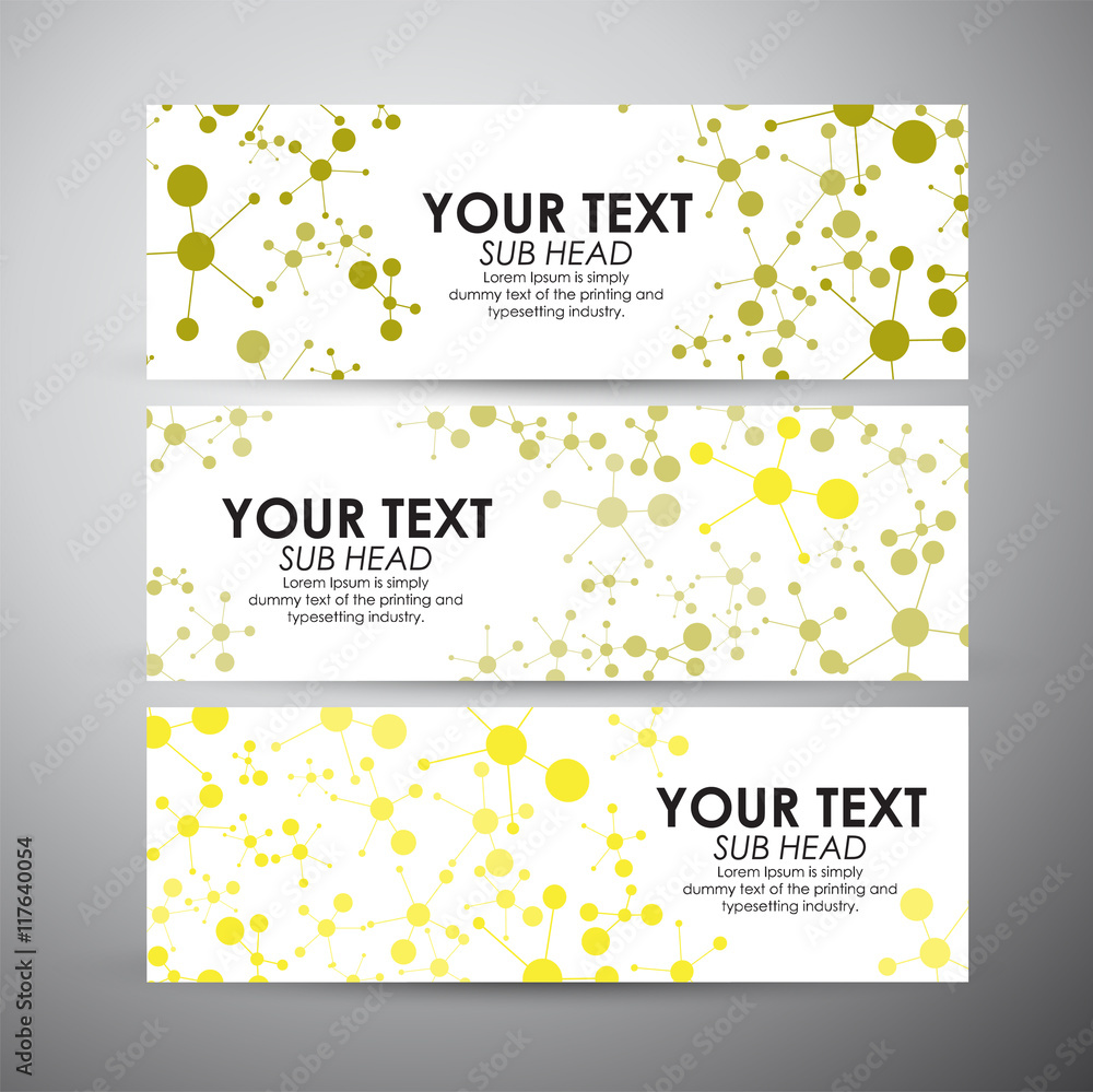 Naklejka premium Abstract yellow Molecule pattern. Vector banners set background. 