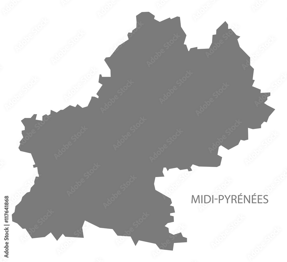 Midi-Pyrenees France Map grey