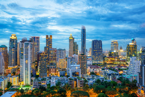 Bangkok city skyscrapers and Bangkok skyline at night in Bangkok