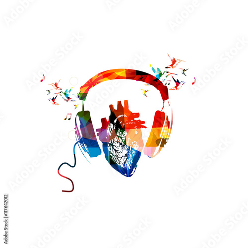 Colorful headphones with human heart
