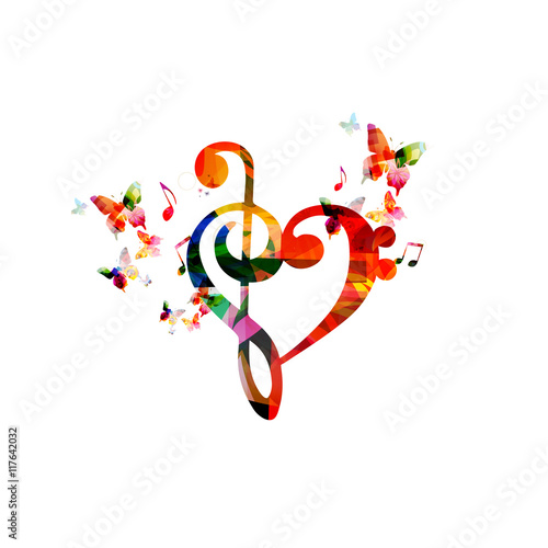 Colorful G-clef heart with butterflies