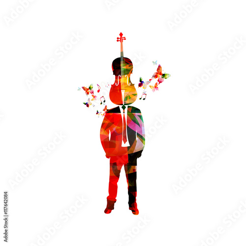 Man with violoncello head. Music inspires concept