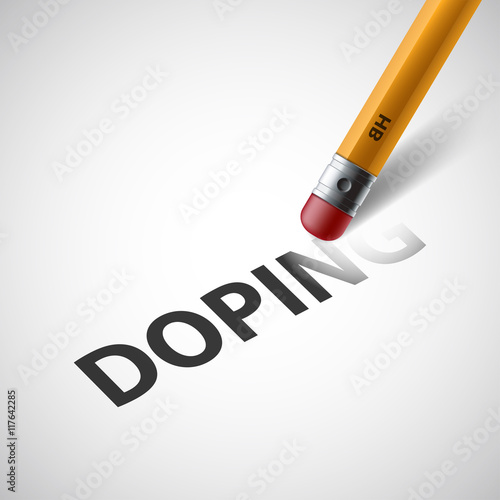 Pencil with a rubber erases the word doping. Stock vector illust