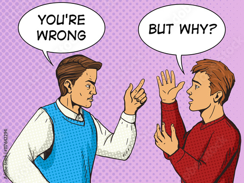 Men debate pop art style vector illustration