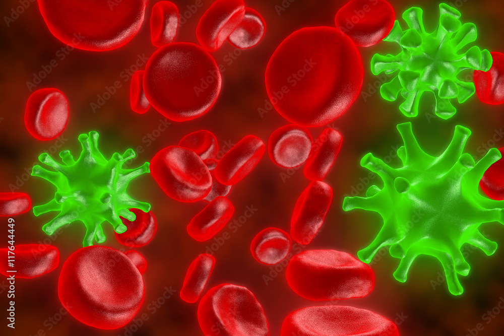The red blood cells. 3D render of blood defeat the virus. Red blood cells are fighting the bacteria. Protection of cages of an organism. The red blood cells. 3D render of blood defeat the virus. Red blood cells are fighting the bacteria. Protection of cages of an organism.
