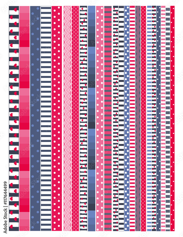Washi tape,printable washi tape for planners,agendas,bullet  journals,etc.For projects.Nautical themed washi tape.Summer colors,red  white and blue.Vector clipart.Clipart Stock Vector | Adobe Stock