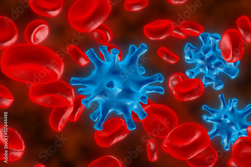 The red blood cells. 3D render of blood defeat the virus. Red blood cells are fighting the bacteria. Protection of cages of an organism.