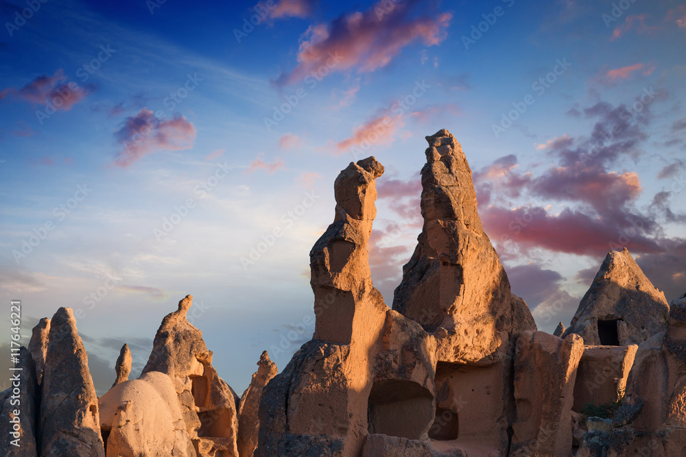 Rocks with caves in Cappadocia, Turkey