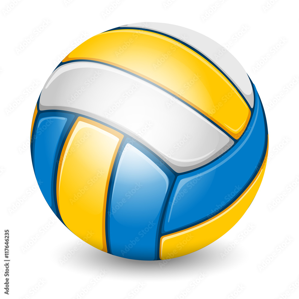 Colored Volleyball Ball. Sports equipment. Realistic Vector Illustration. Isolated on White Background.