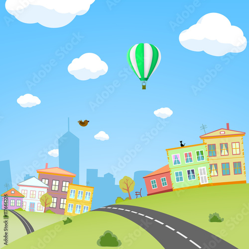 City with houses and streets. Urban landscape. Stock Vector cart