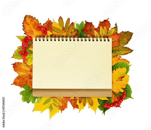 Notebook on dry autumn leaves