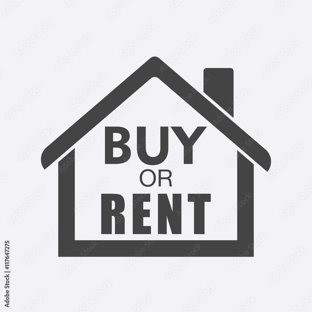 Buy or rent house. Black home symbol with the question. Vector illustration in flat style on white background. Buy or rent house. Black home symbol with the question. Vector illustration in flat style on white background.