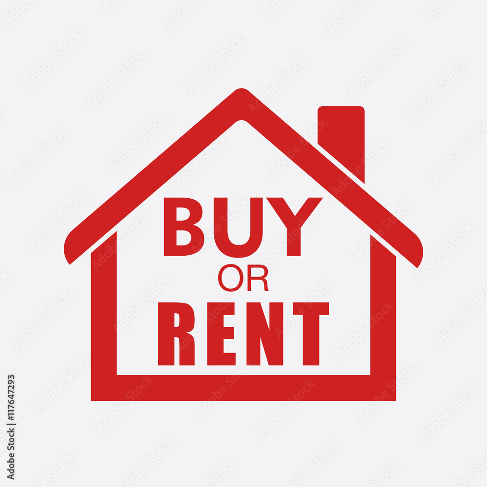 Buy or rent house. Red home symbol with the question. Vector illustration in flat style on white background. Buy or rent house. Red home symbol with the question. Vector illustration in flat style on white background.
