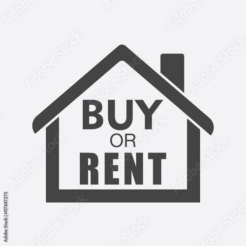Buy or rent house. Black home symbol with the question. Vector illustration in flat style on white background.