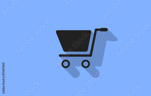 Black modern shopping cart icon with long shadow