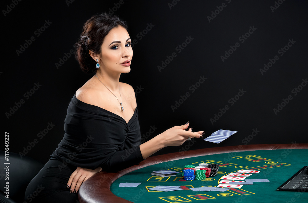 sexy woman with poker cards and chips sexy woman with poker cards and chips