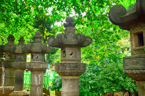 Stone lanterns in Ueno Park, Tokyo, Japan