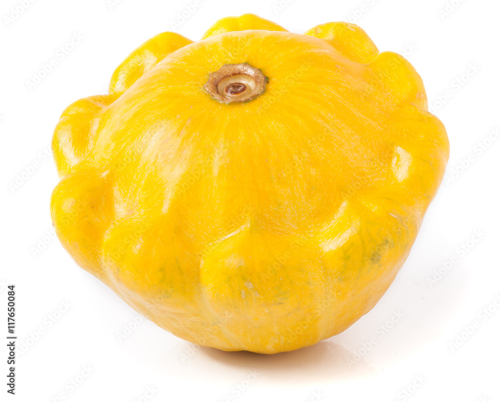 one yellow pattypan squash isolated on white background